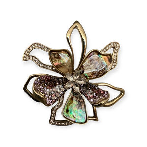 Anne Klein Flower Brooch Gold Multi Abalone 0816